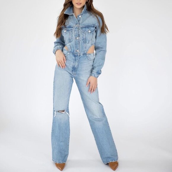 BLOGGERS FAV ZARA LIMITED EDITION CUT OUT SIDE DISTRESSED DENIM JUMPSUIT Size L - Picture 3 of 15